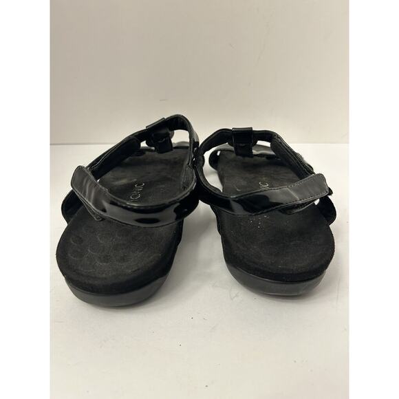 Vionic Size 11 Black Farra Silver Disc Trim T Strap Sandals Shoes Adjustable - Picture 6 of 8